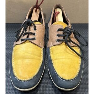 John Fluevog Loafer Boat Shoe Black Yellow Brown Leather. Size M9